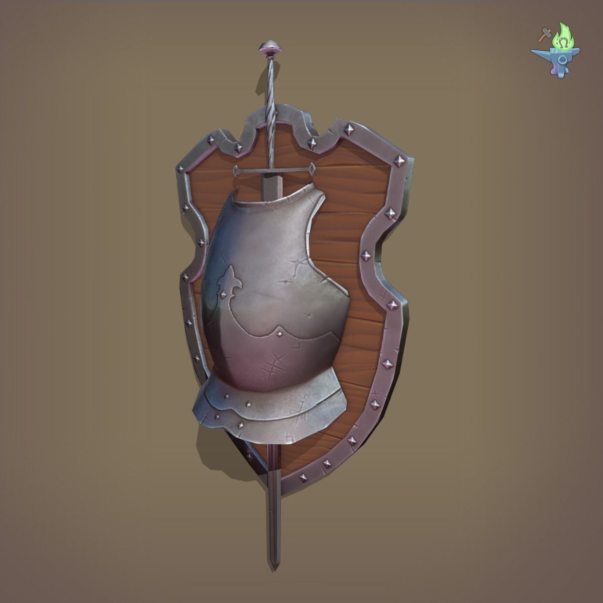 Ornamental Shield Low-poly 3D model_4