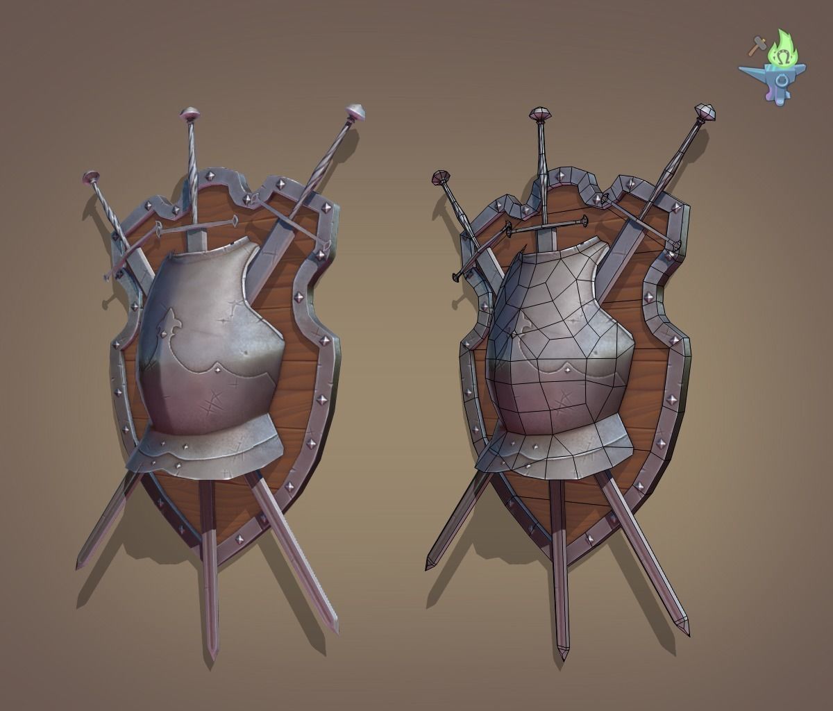 Ornamental Shield Low-poly 3D model_1