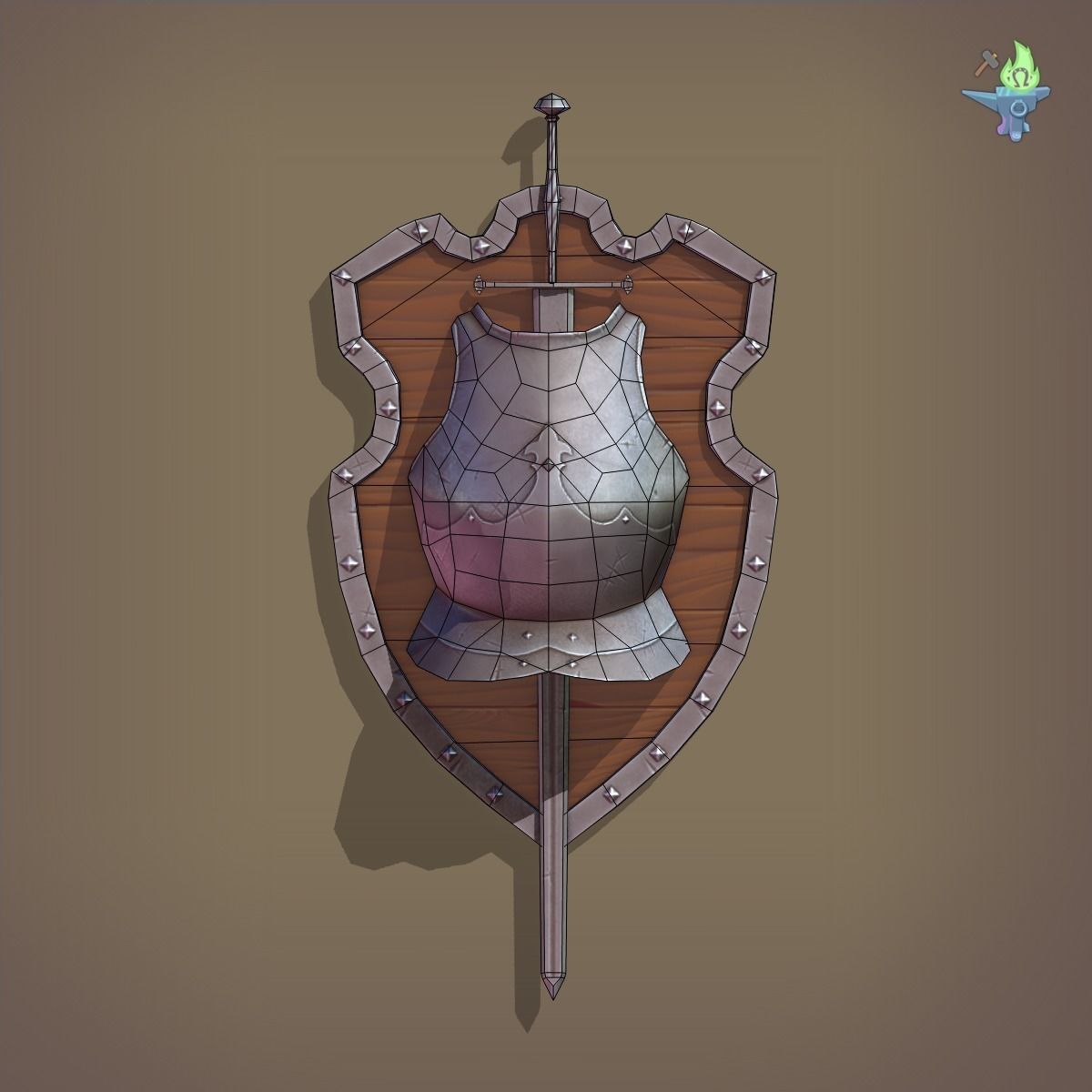 Ornamental Shield Low-poly 3D model_3