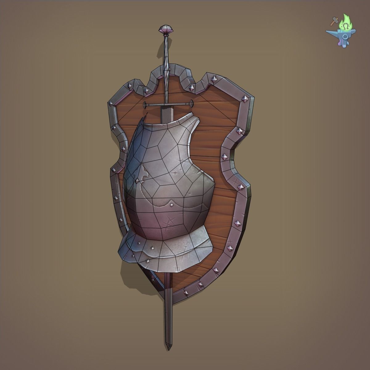 Ornamental Shield Low-poly 3D model_5