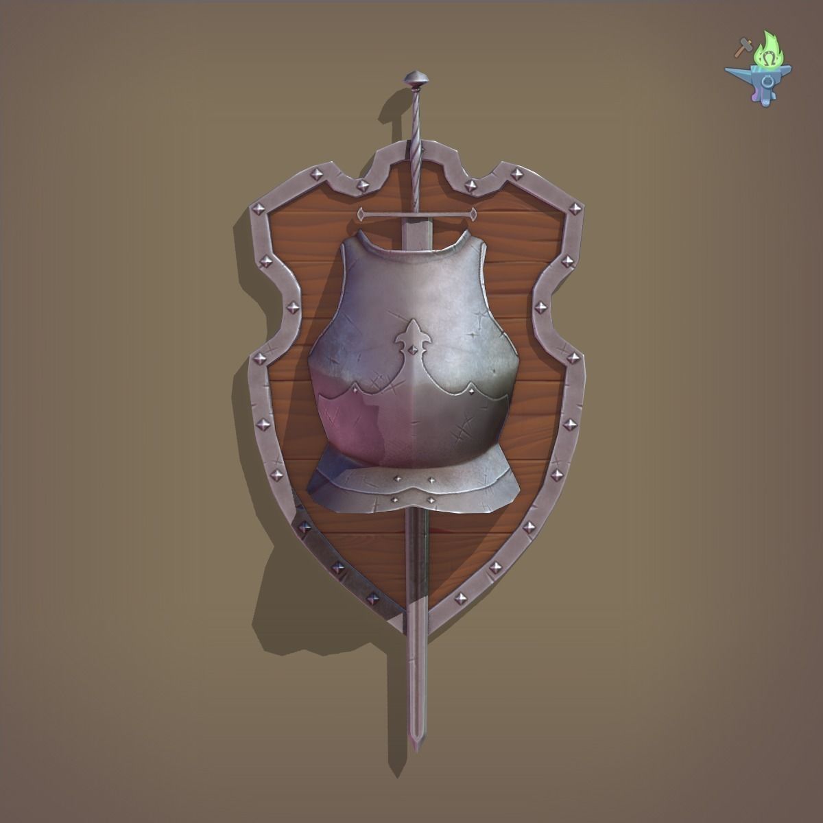 Ornamental Shield Low-poly 3D model_2