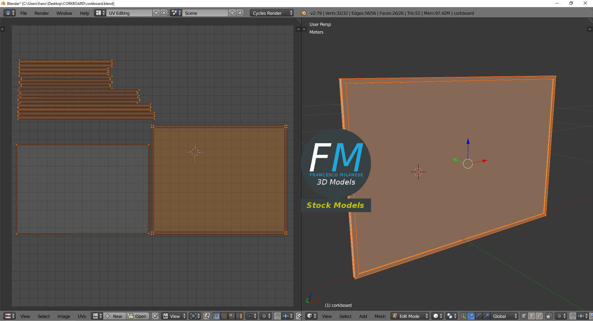 Corkboard cork board Low-poly 3D model_10