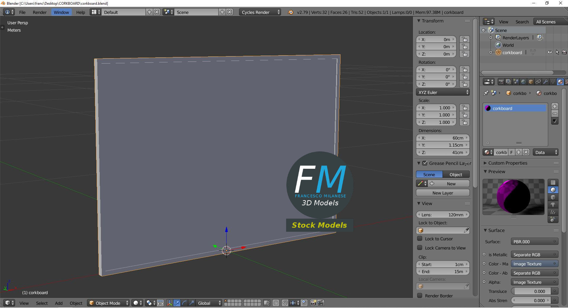 Corkboard cork board Low-poly 3D model_9