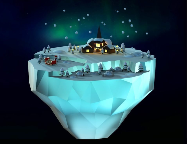 Lapland iceberg with christmas village Low-poly 3D model