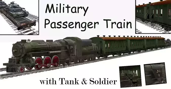 Military Passenger Train with Tank and Soldier