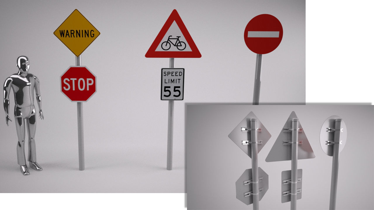 Road Signs with place holders 3D model_2