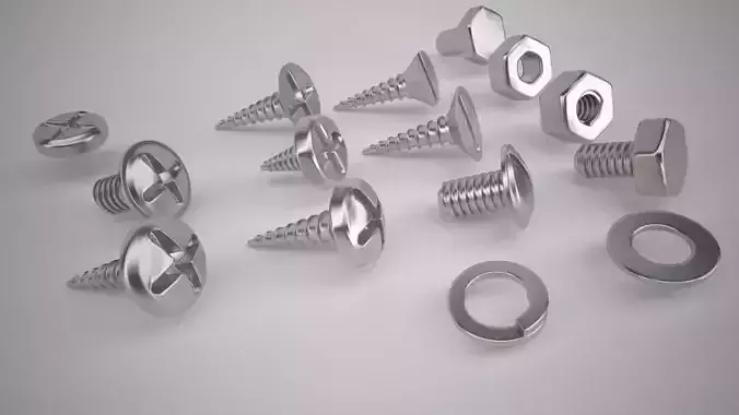 Fasteners set of screws and nuts