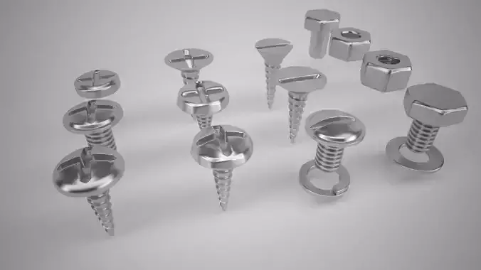 Fasteners set of screws and nuts 3D model