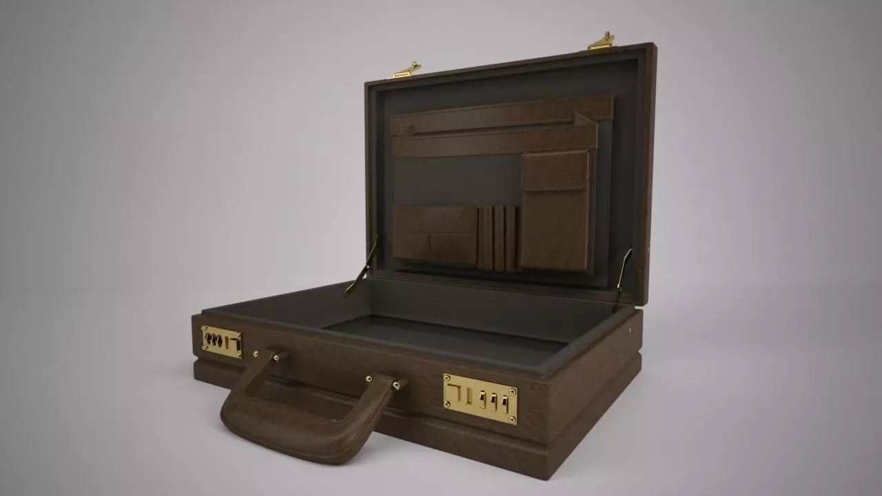 Leather Attach Briefcase Rigged 3D model_0