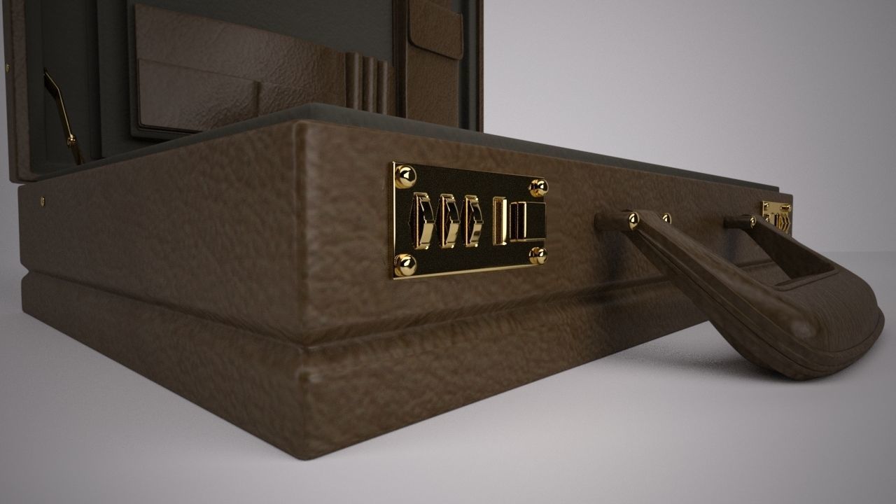 Leather Attach Briefcase Rigged 3D model_1