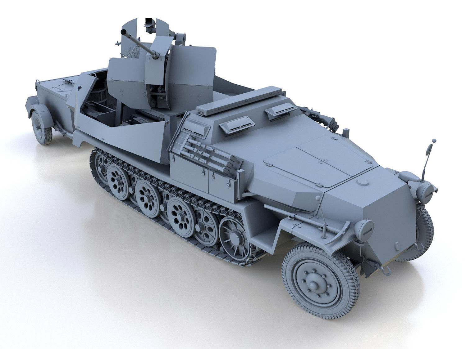 SDKFZ 251 Ausf C - Hanomag Anti-aircraft vehicle 3D model_7