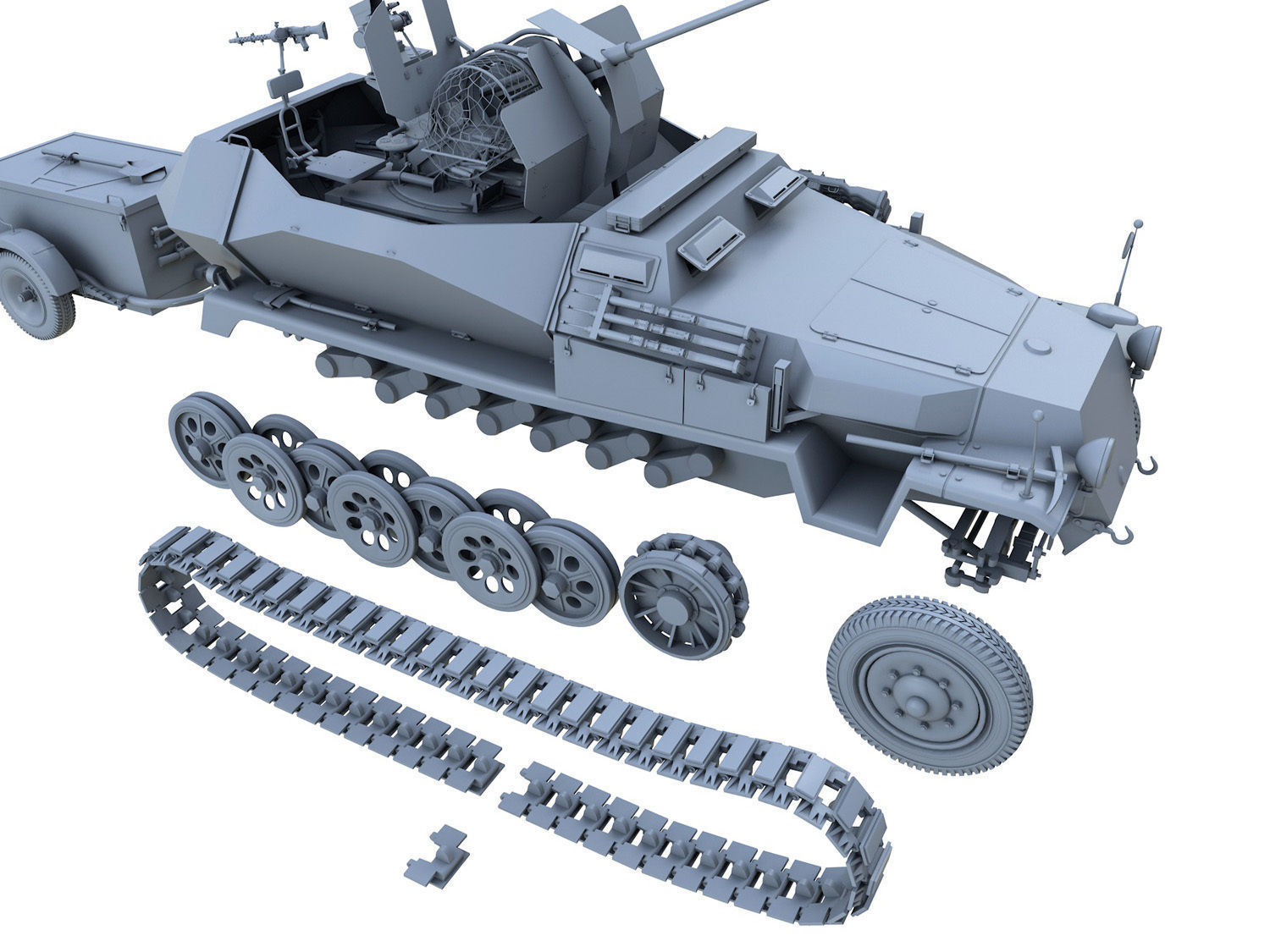 SDKFZ 251 Ausf C - Hanomag Anti-aircraft vehicle 3D model_11