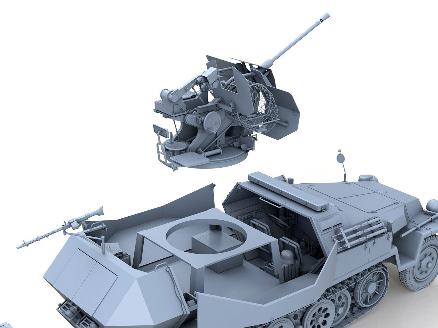 SDKFZ 251 Ausf C - Hanomag Anti-aircraft vehicle 3D model_12