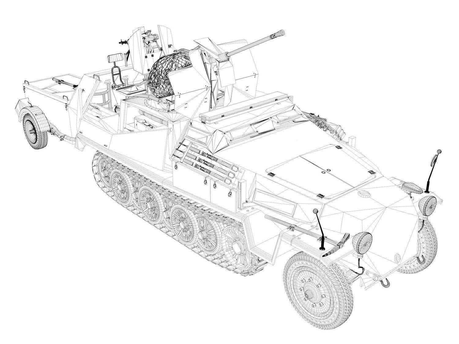 SDKFZ 251 Ausf C - Hanomag Anti-aircraft vehicle 3D model_13