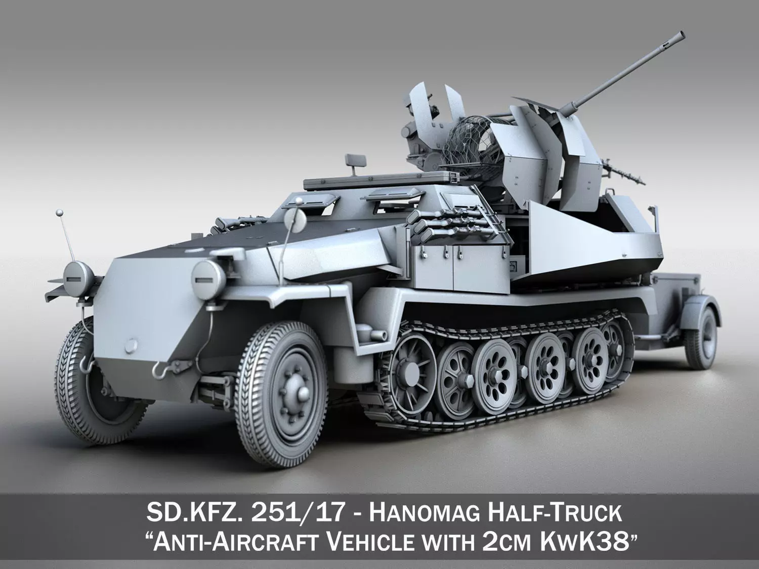 SDKFZ 251 Ausf C - Hanomag Anti-aircraft vehicle 3D model_0