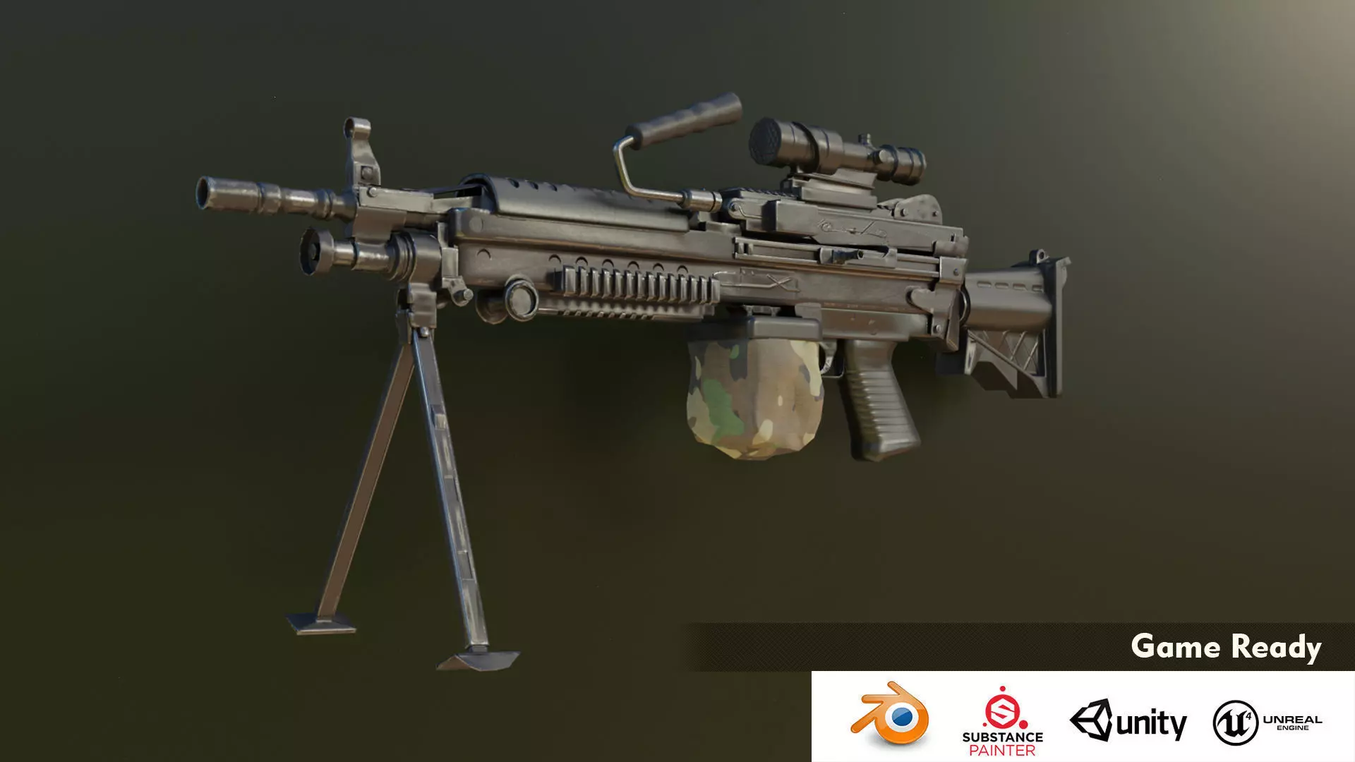 Gun Machine M249 Low-poly 3D model