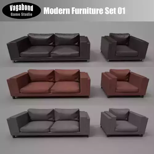 Modern Furniture Set 01 Low-poly 3D model