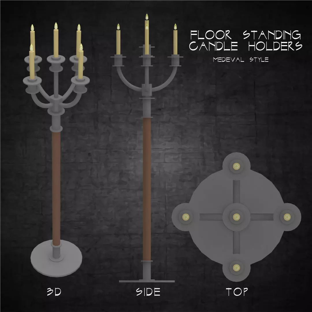 Floor standing candle holder old school architectural lighting Low-poly 3D model_0