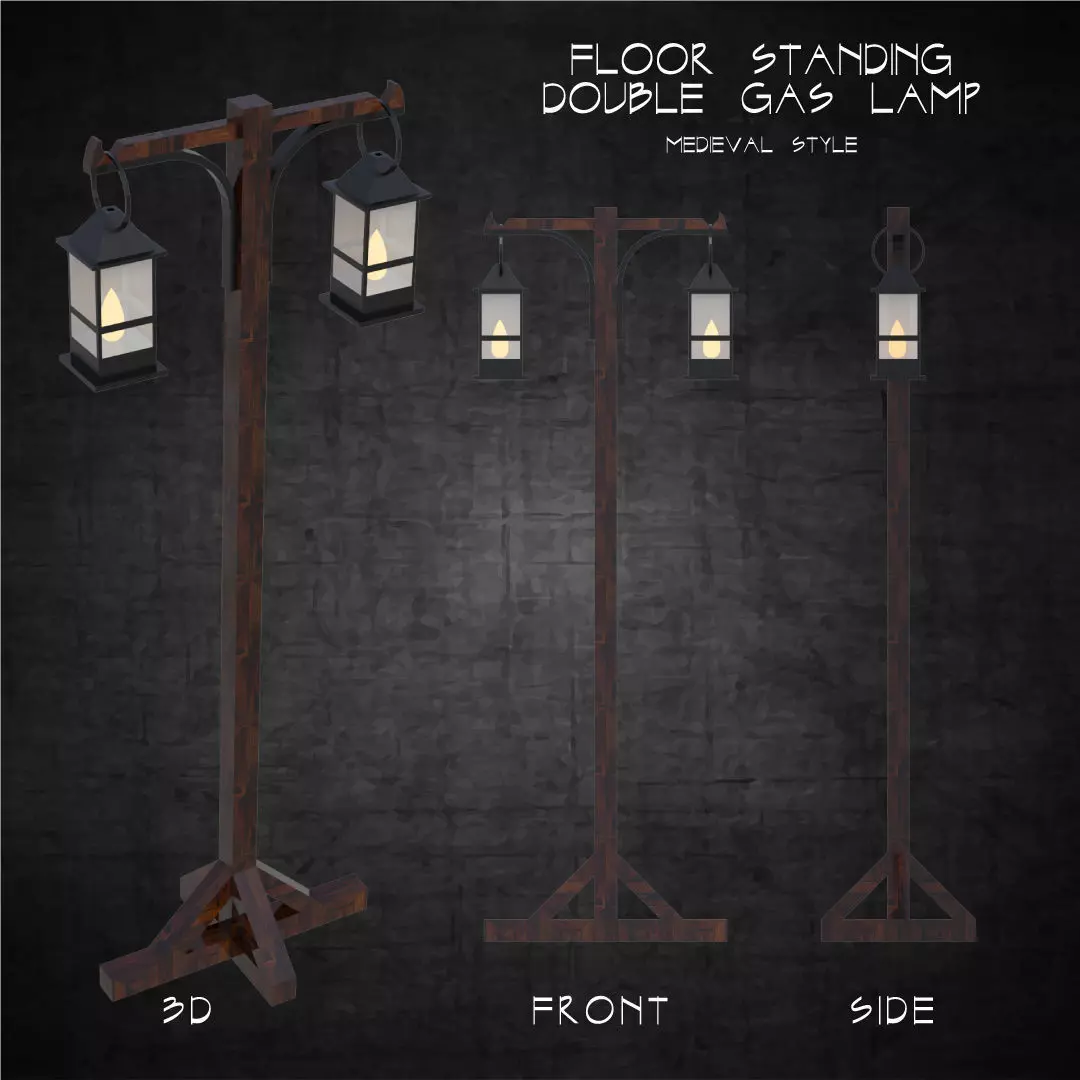 Gas lamps floor standing architectural scene lighting medieval Low-poly 3D model_0