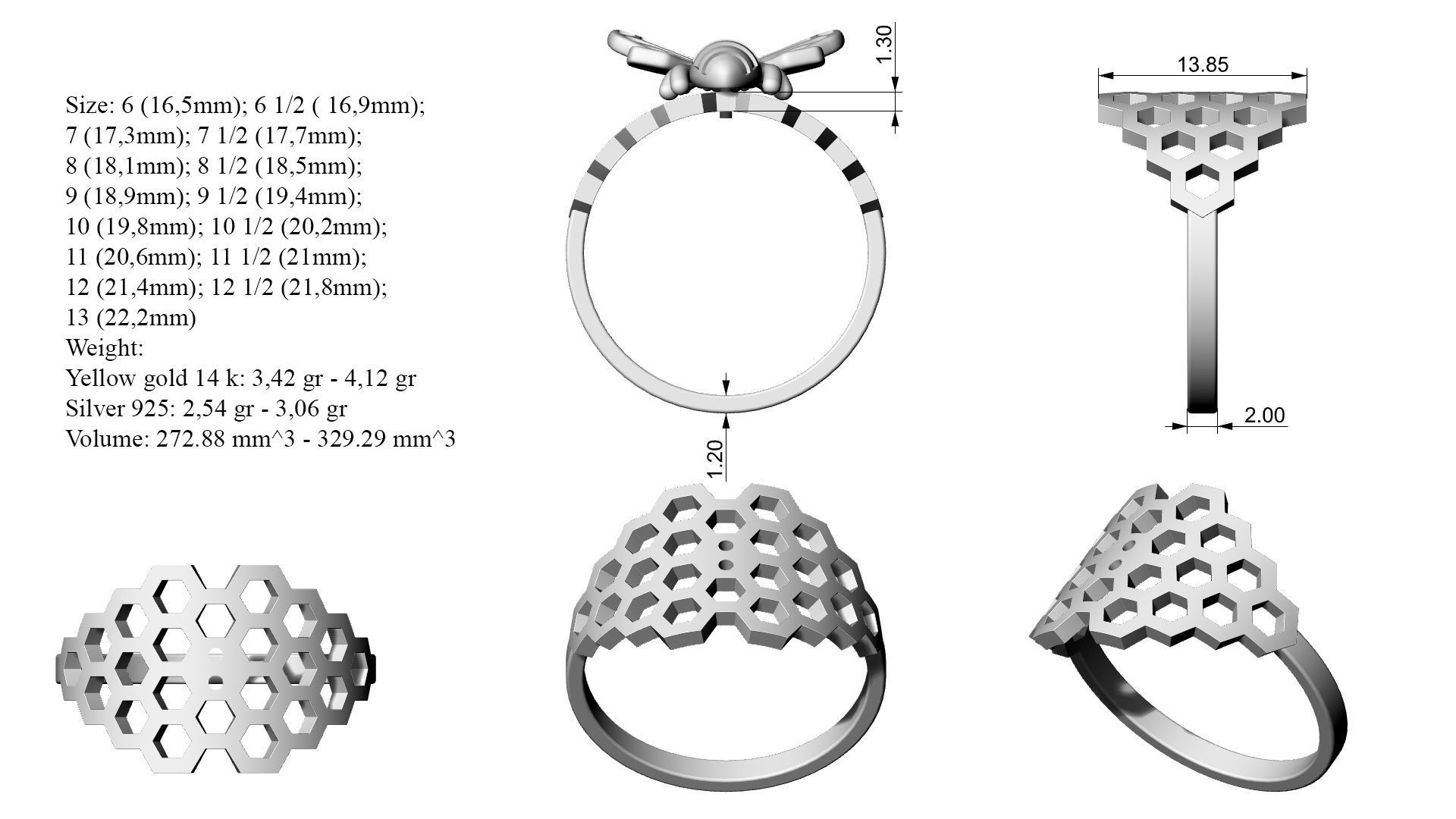 Bee Ring 15 SIZES  3D print model_21