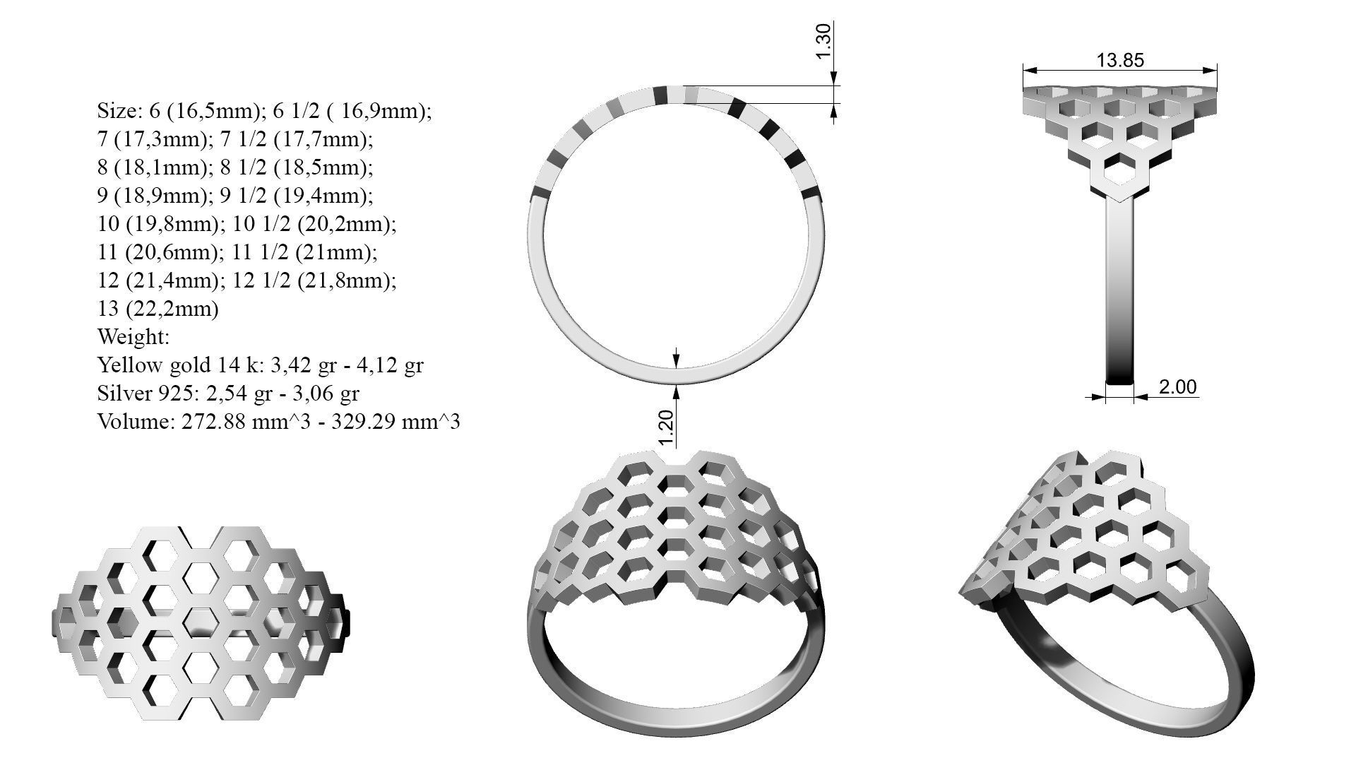 Bee Ring 15 SIZES  3D print model_22