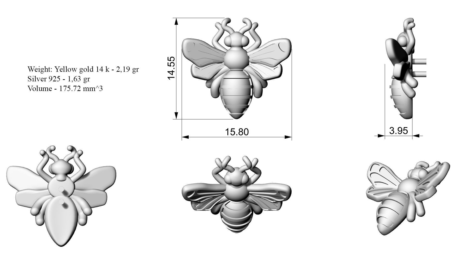 Bee Ring 15 SIZES  3D print model_23