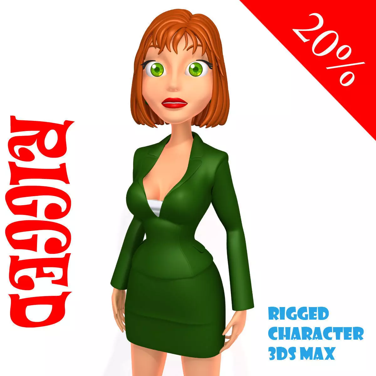 Business Woman 03 Cartoon Rigged 3D model_0