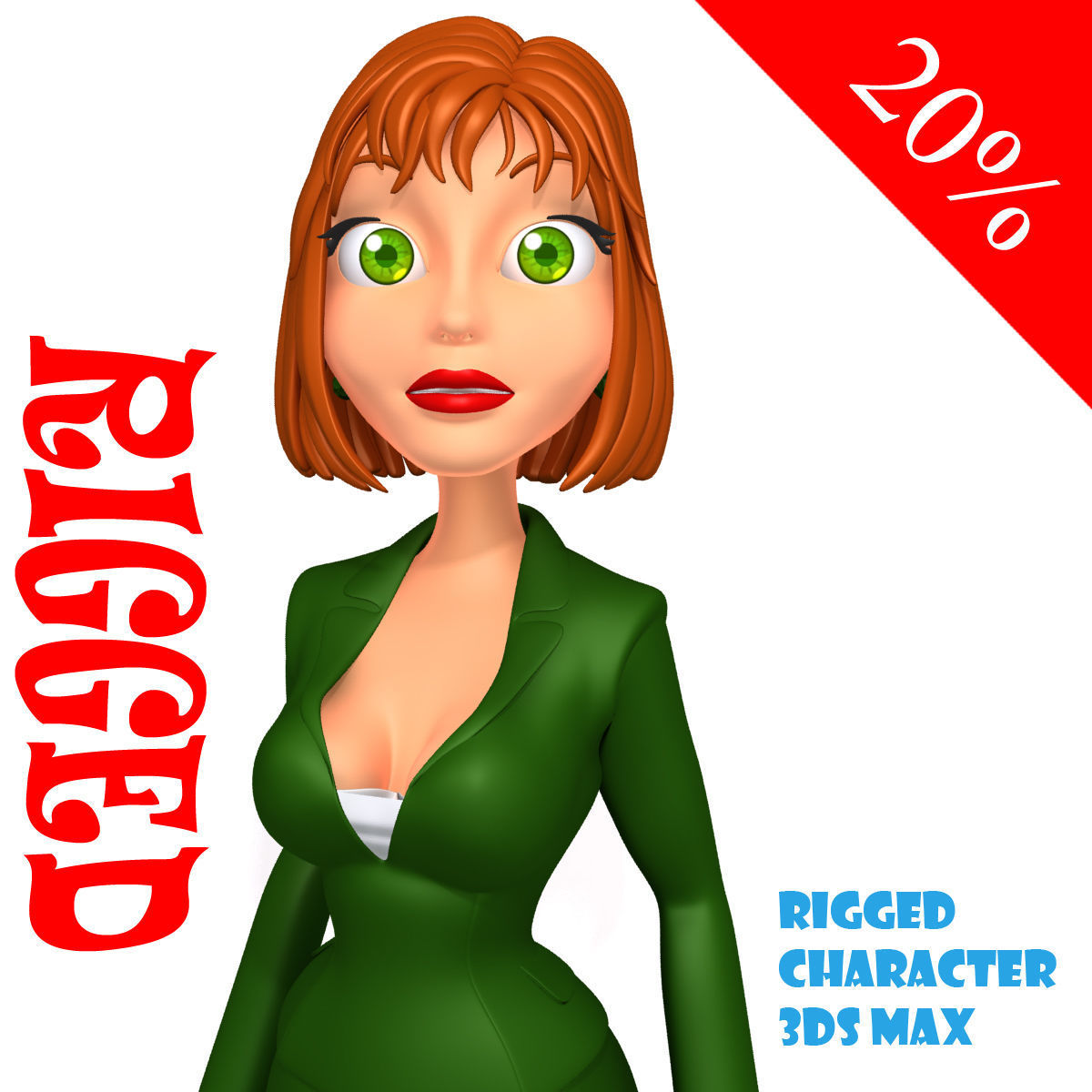 Business Woman 03 Cartoon Rigged 3D model_1