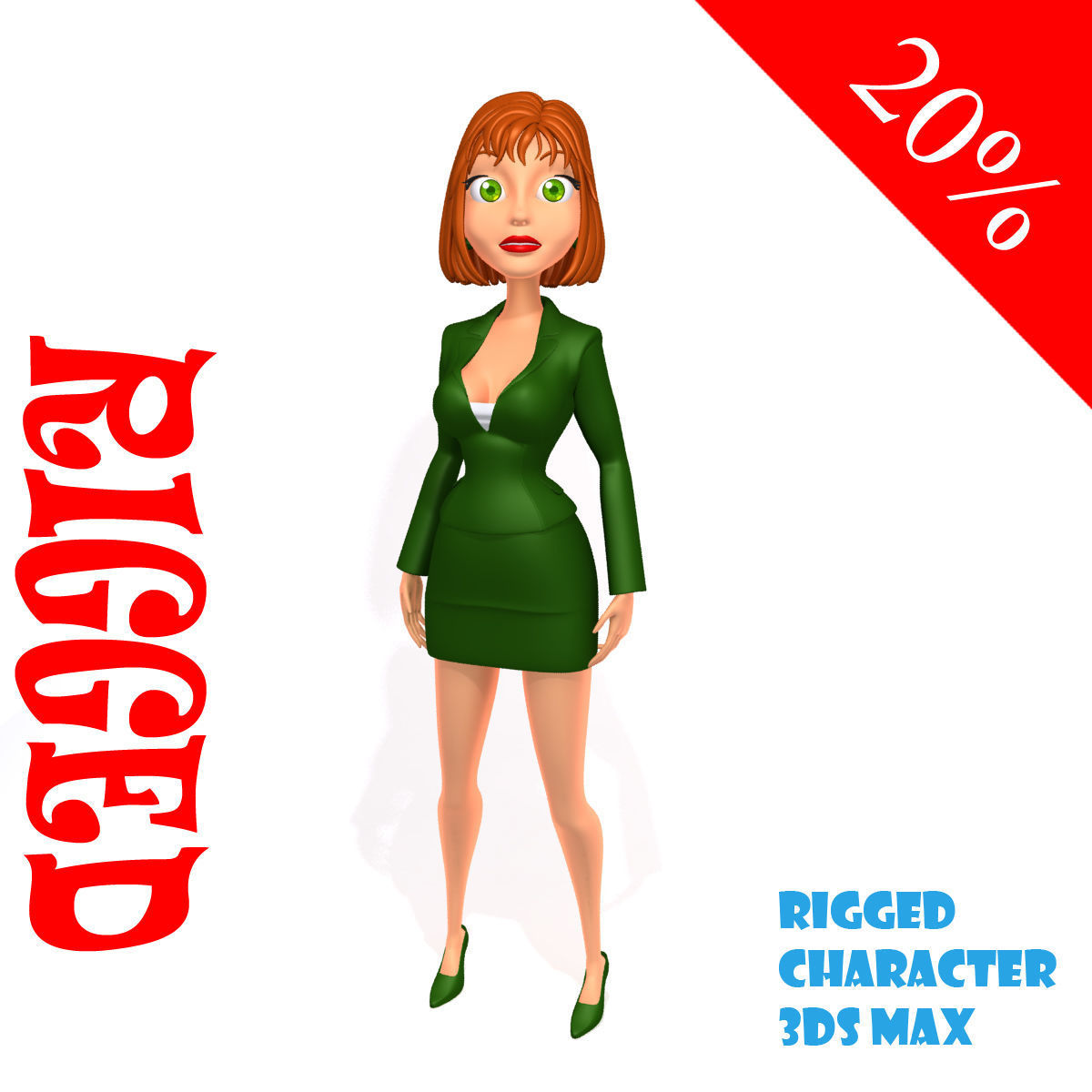 Business Woman 03 Cartoon Rigged 3D model_2