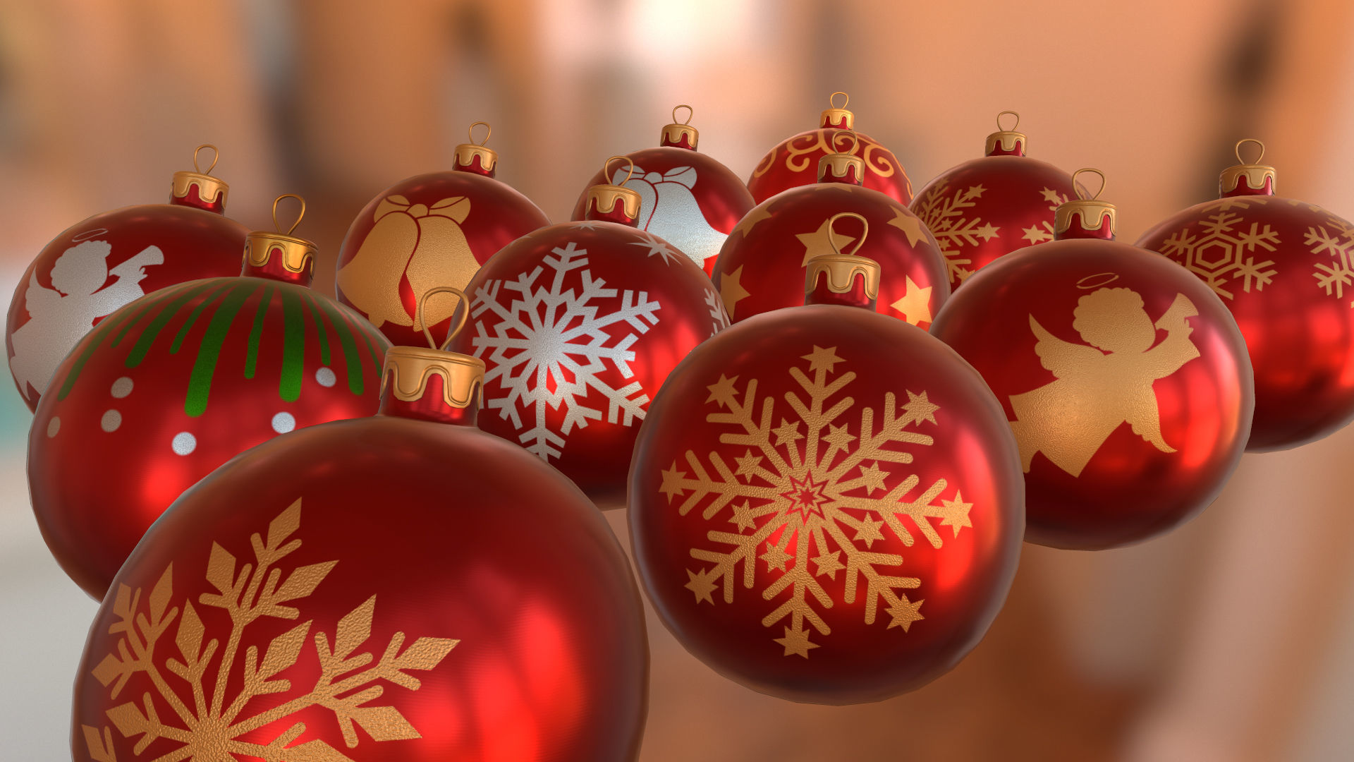 Red Christmas Balls 3D model_1