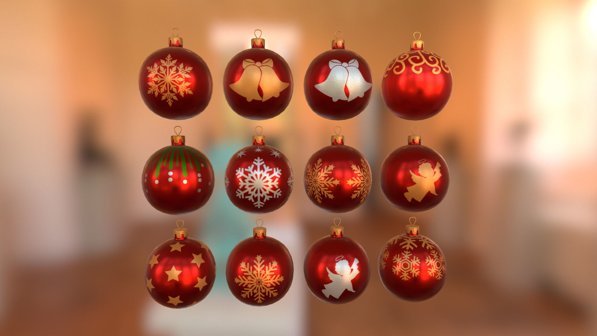 Red Christmas Balls 3D model_2