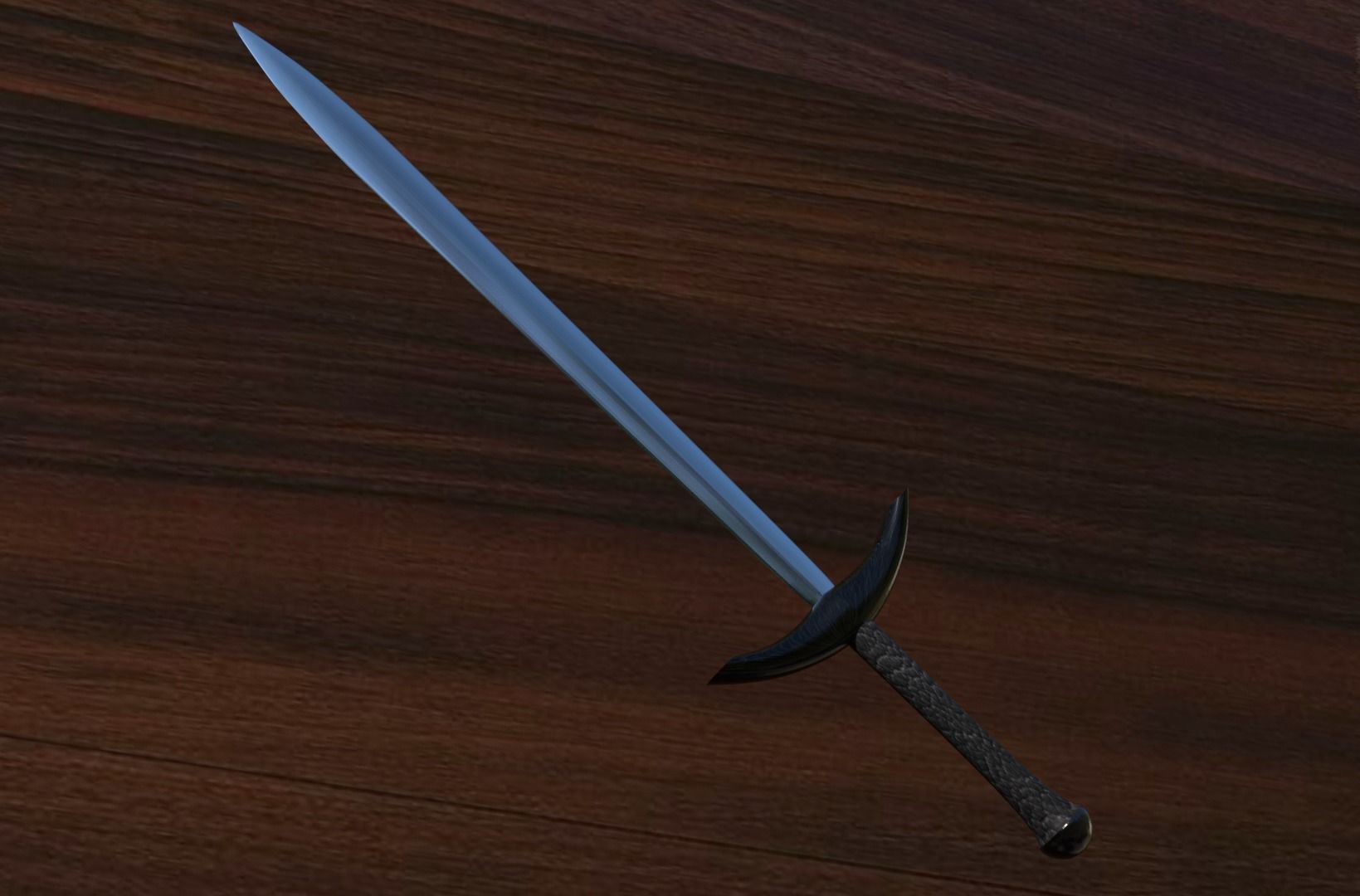 Sword on wooden table Low-poly 3D model_1