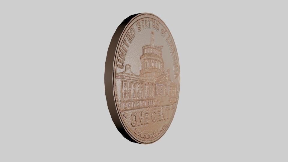 Coin - one US cent Low-poly 3D model_2