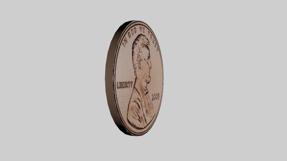 Coin - one US cent Low-poly 3D model_3