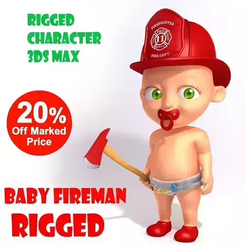 Baby Fireman Cartoon Rigged 3D model