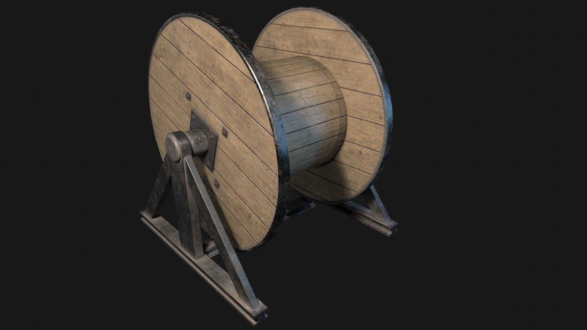 Low Poly PBR Wooden Cable Reel Low-poly 3D model_6