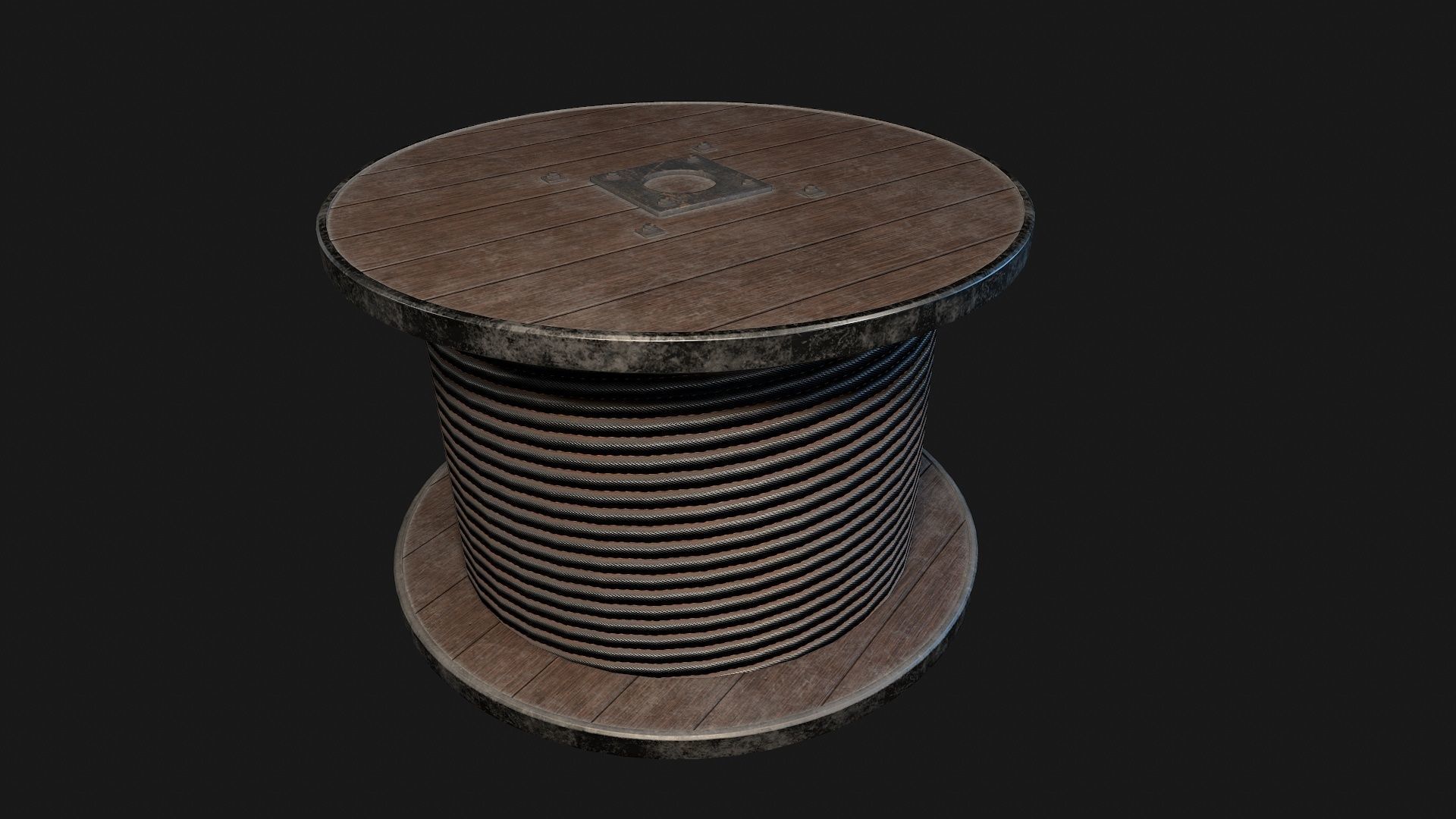Low Poly PBR Wooden Cable Reel Low-poly 3D model_17
