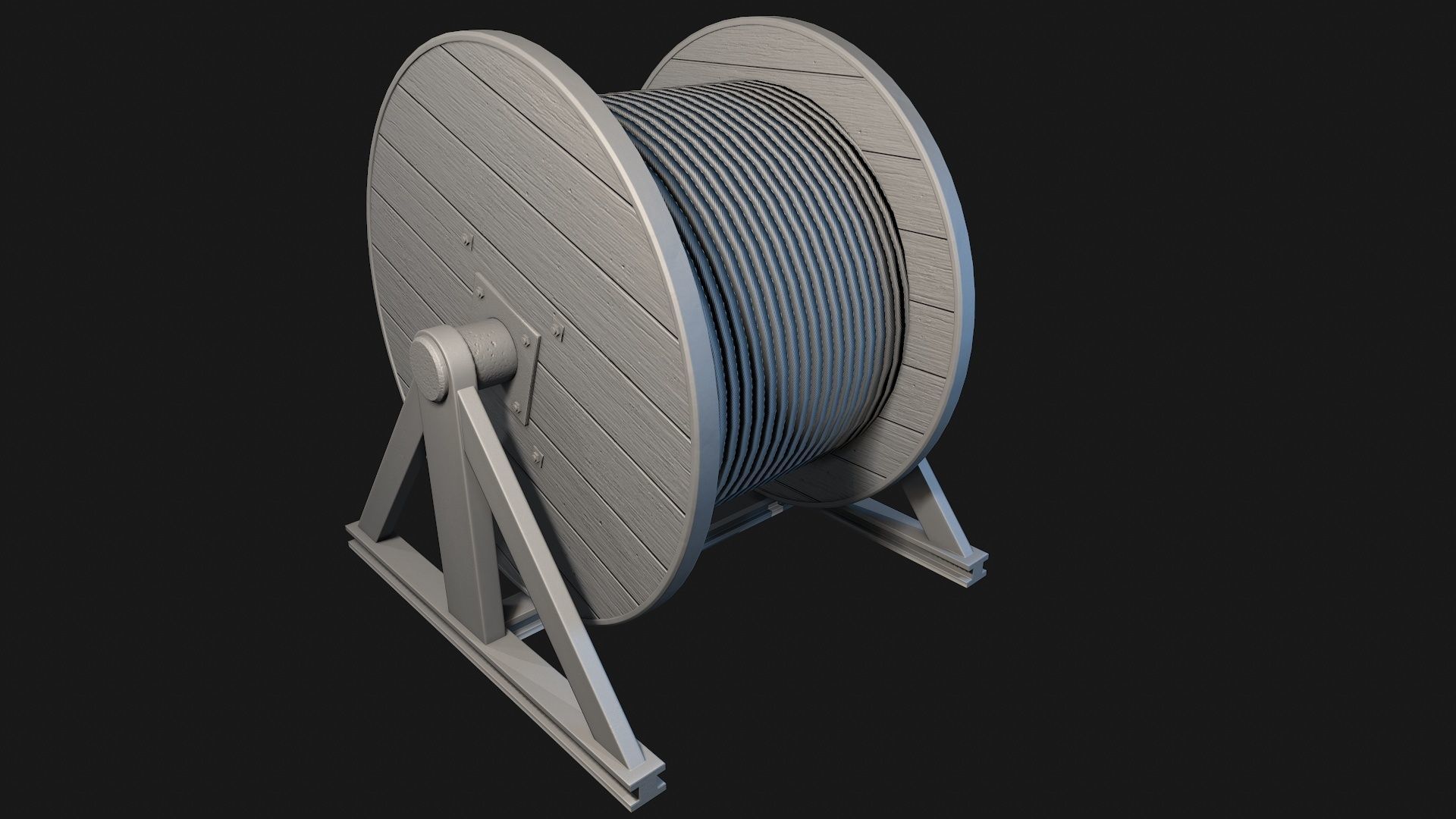 Low Poly PBR Wooden Cable Reel Low-poly 3D model_3