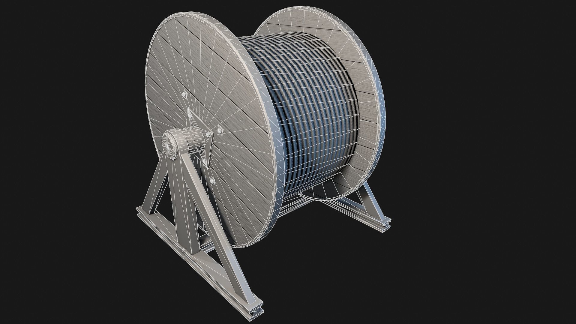 Low Poly PBR Wooden Cable Reel Low-poly 3D model_4