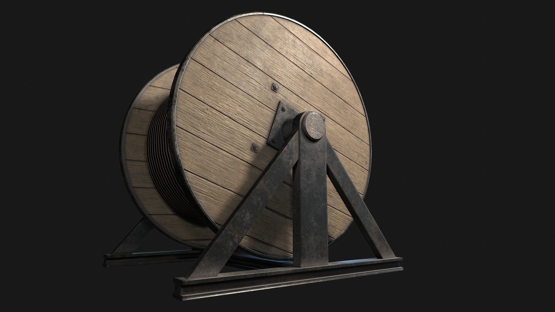 Low Poly PBR Wooden Cable Reel Low-poly 3D model_10