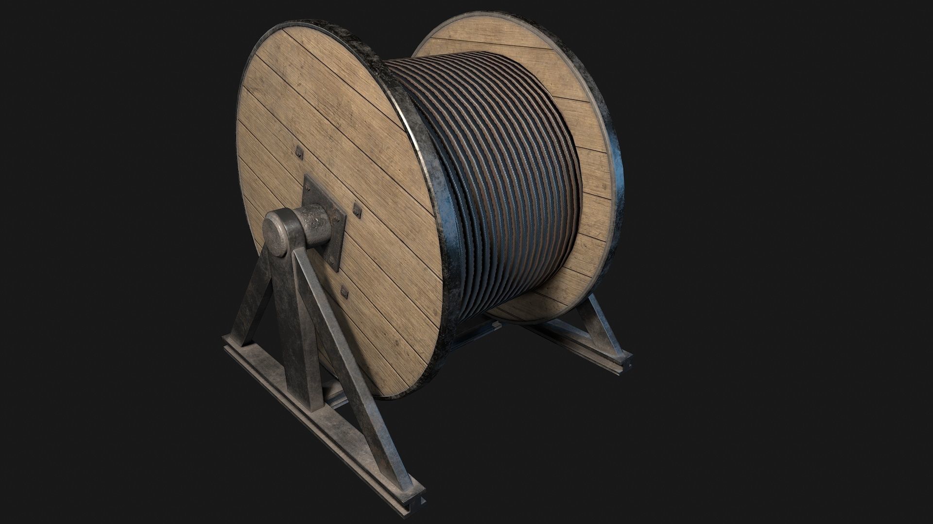 Low Poly PBR Wooden Cable Reel Low-poly 3D model_2