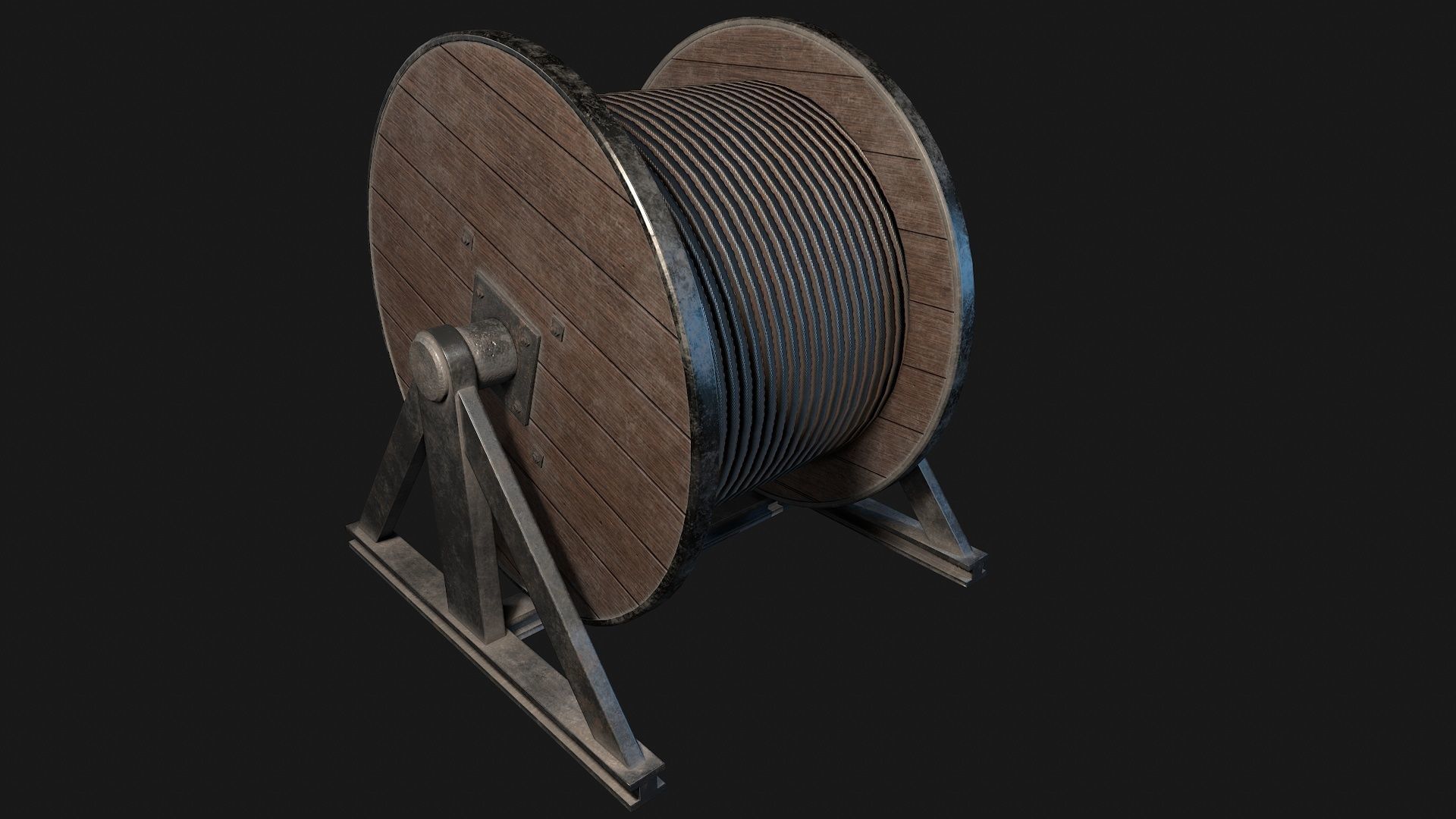 Low Poly PBR Wooden Cable Reel Low-poly 3D model_1