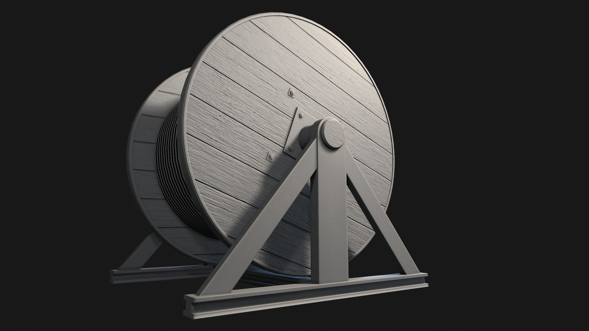 Low Poly PBR Wooden Cable Reel Low-poly 3D model_11