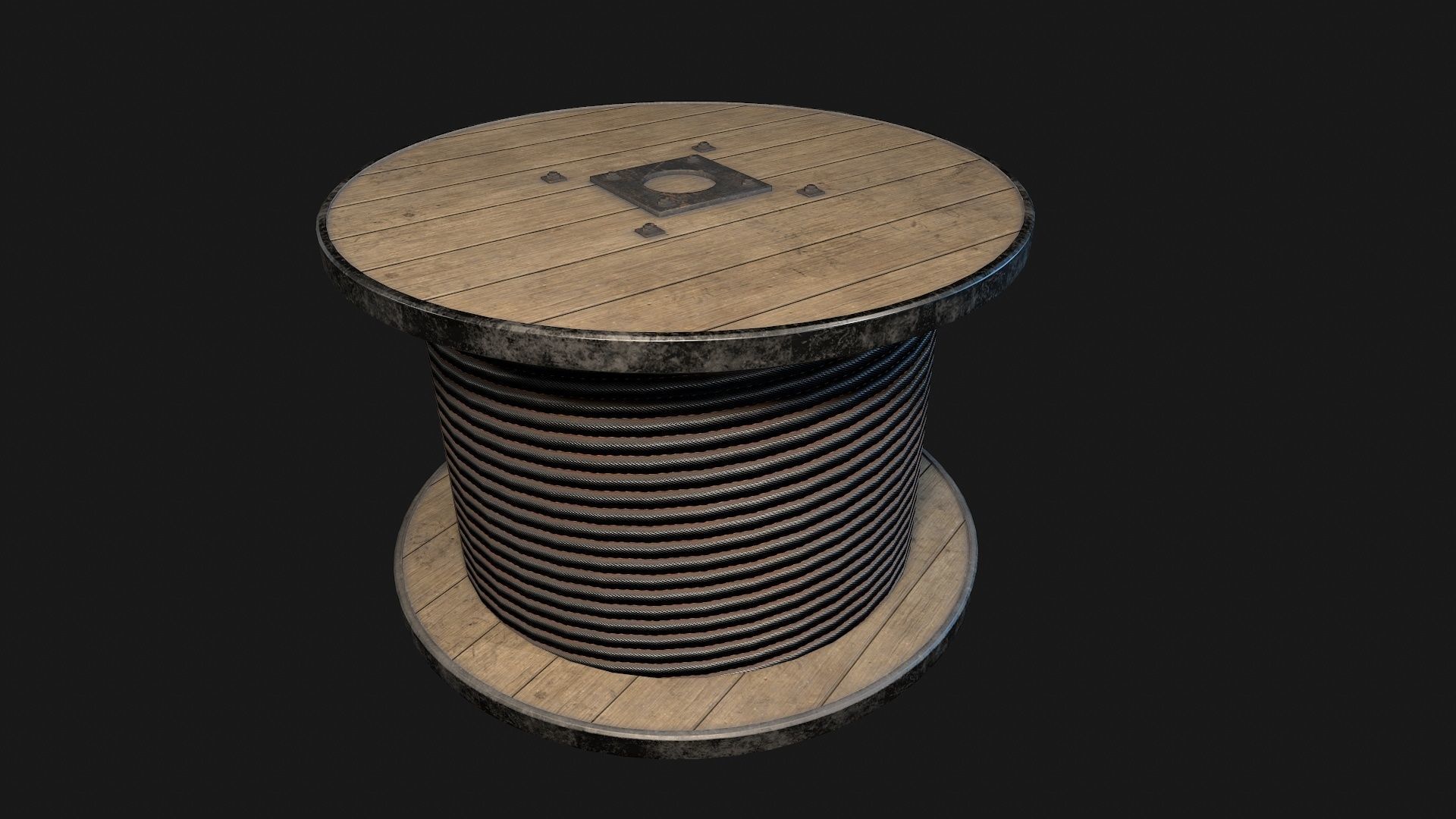 Low Poly PBR Wooden Cable Reel Low-poly 3D model_18