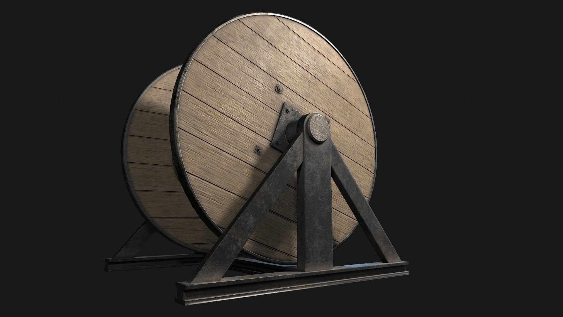 Low Poly PBR Wooden Cable Reel Low-poly 3D model_14