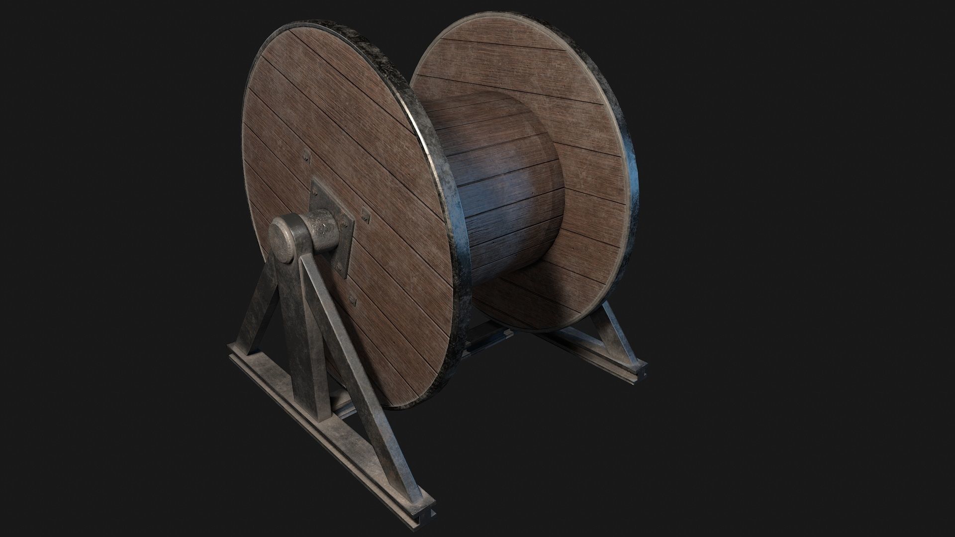 Low Poly PBR Wooden Cable Reel Low-poly 3D model_5