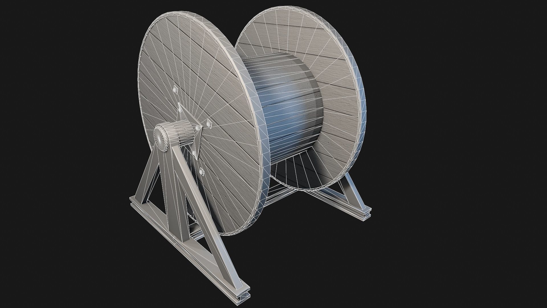 Low Poly PBR Wooden Cable Reel Low-poly 3D model_7