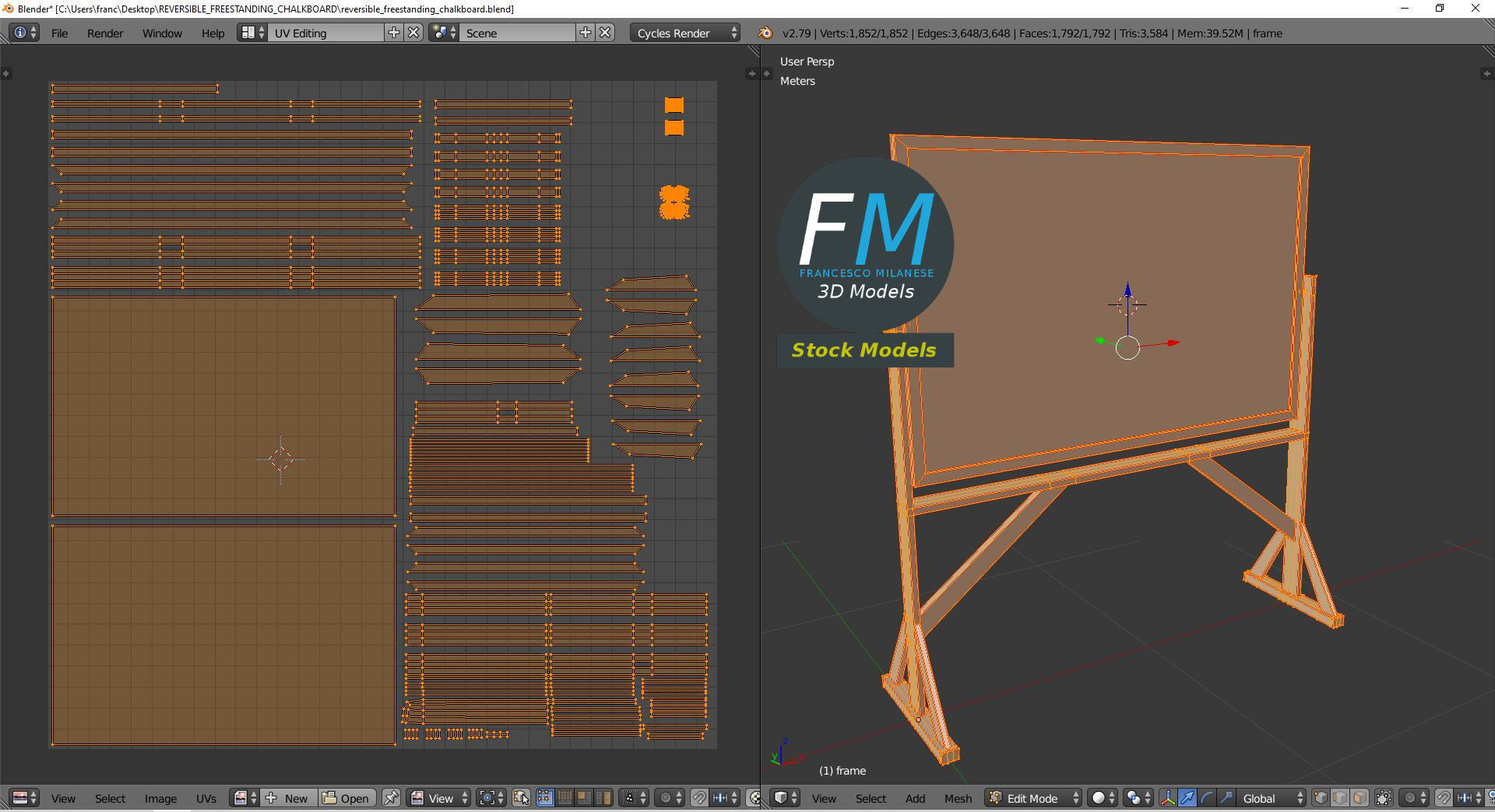 Reversible freestanding chalkboard 3D model_10