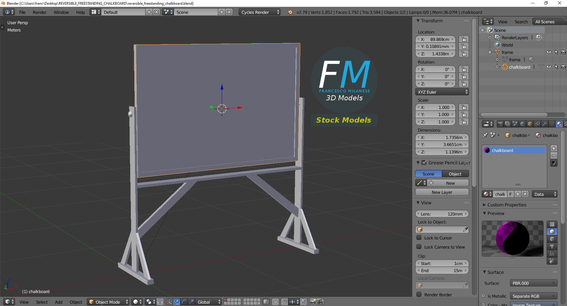 Reversible freestanding chalkboard 3D model_9