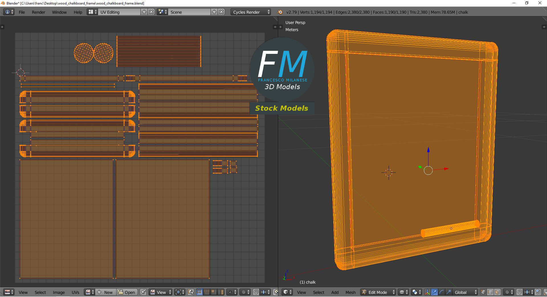 Wood chalkboard frame 3D model_10
